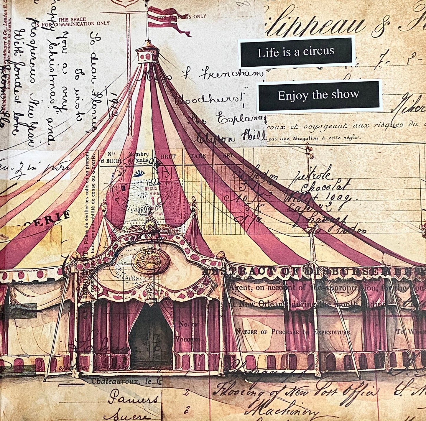 Feb 2026 Art Journal Page/Class 'Life is a circus' NO KIT